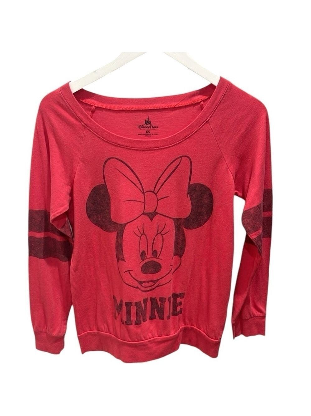 Disney Parks Minnie Mouse Varsity Style Long Sleeve Tee Shirt SZ XS